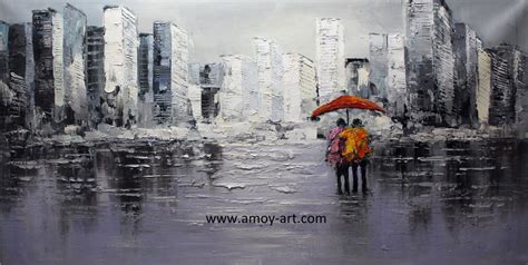 Handmade Black and White City Street Scenary Oil Paintings - China Handmade Oil Painting and ...