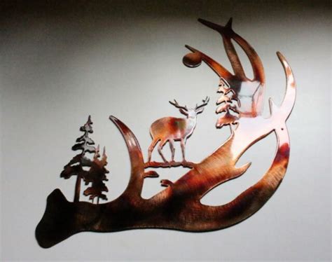 Deer Antler Scene Metal Wall Art Accent 16" x 15" Wide | eBay