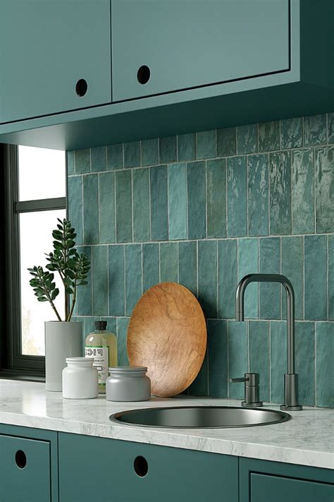 Portmore Aqua Blue 3x8 Glazed Ceramic Subway Wall Tile | Ceramic kitchen tiles, Kitchen wall ...