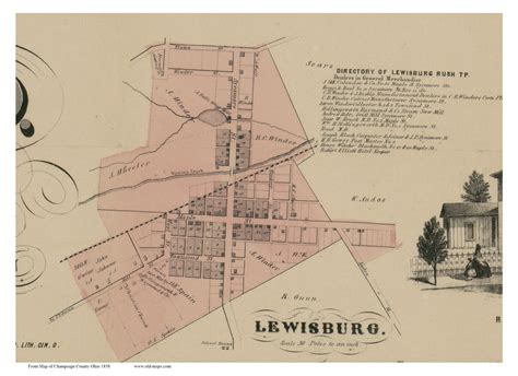 Lewisburg - Rush, Ohio 1858 Old Town Map Custom Print - Champaign Co. - OLD MAPS