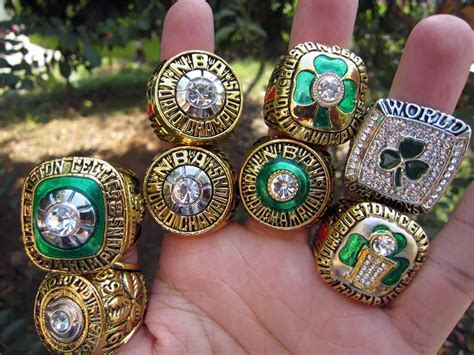 8 pcs Boston Basketball Celtics World Championship Ring Set With 8 pcs Single Wooden Box Fan Men ...