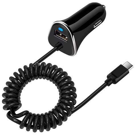 USB C Car Charger Adapter with Built-in Coiled Cable for Samsung Galaxy ...