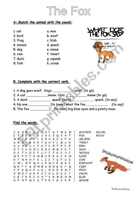 the fox (what did the fox say) song by Ylvis (2 pages) - ESL worksheet ...