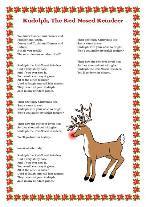 Rudolph, The Red Nosed Reindeer - English ESL Worksheets | Christmas lyrics, Christmas songs ...