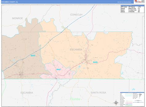 Escambia County, AL Wall Map Color Cast Style by MarketMAPS