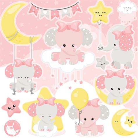 Baby Girl Elephant Clipart, Clipart Commercial Use, Vector Graphics ...