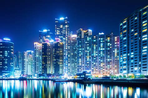 Busan city at night stock photo. Image of port, busan - 35829404