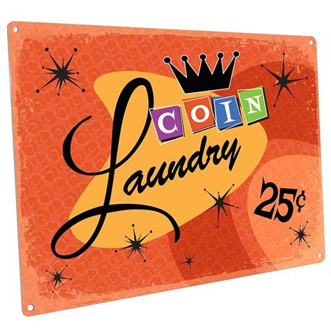 Orange Coin Laundry 9"x12" Metal Sign, Wall Decor for Bath or Laundry ...