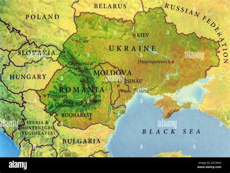 Geographic map of European country Ukraine, Moldova and Romania Stock ...