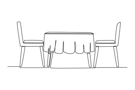 Single one-line drawing modern dining table in the kitchen. Kitchen room concept continuous line ...