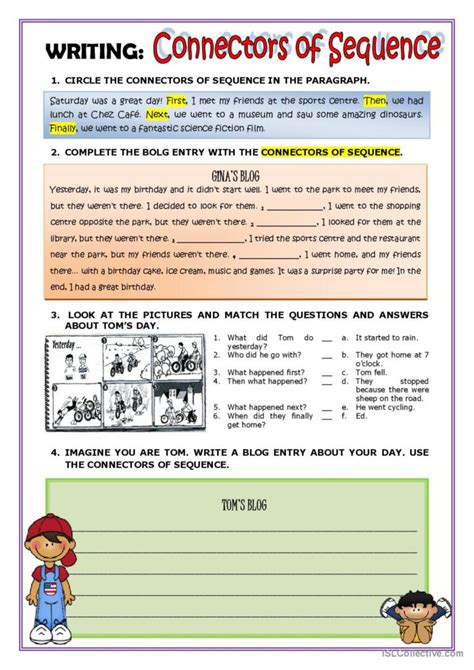 WRITING - CONNECTORS OF SEQUENCE pic…: English ESL worksheets pdf & doc