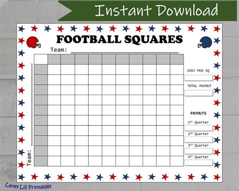 Football Squares Printable NFL Grid Big Game Party Game - Etsy