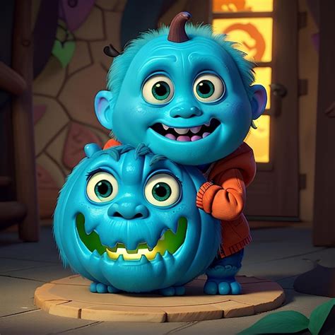 Premium AI Image | Baby Sully from Monsters Inc holding a jack o'lantern