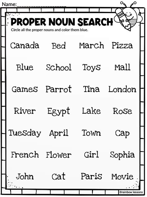 Common And Proper Nouns Worksheets Grade 6