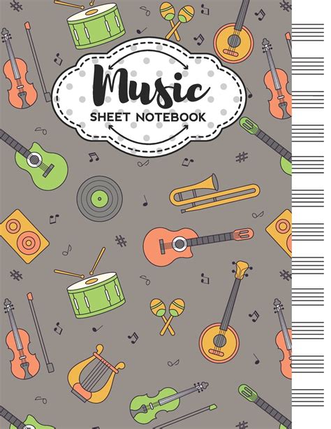 Music Sheet Notebook: Blank Staff Manuscript Paper with Unique Music Instruments Themed Cover ...