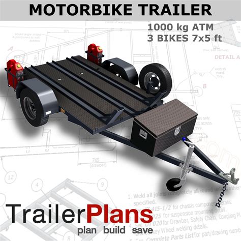 Trailer Plans - MOTORBIKE TRAILER PLAN - 3 Bike Design 7x5ft - PLANS ON USB | eBay