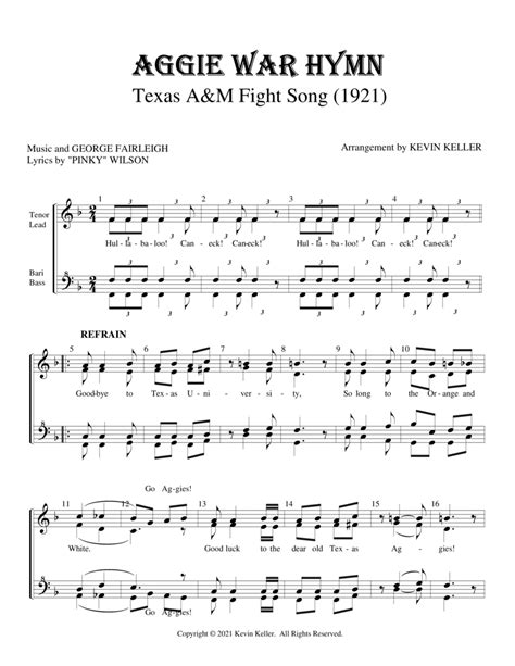 Texas A&M Aggie War Hymn - SSAA - Digital Sheet Music | Sheet Music Plus