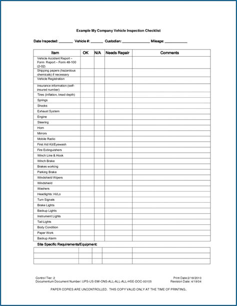 √ Free Printable Truck Maintenance Checklist Template | Checklist Templates