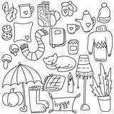 Set Of Cozy Doodles In Hygge Style Home Warm Clothes And Interior  sketch template