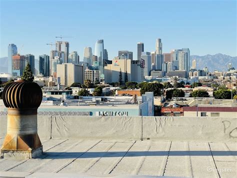 Downtown LA Skyline Rooftop White Setting | Rent this location on Giggster