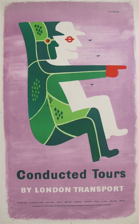 an advertisement for the london transport company's conducted tours, featuring a man sitting on ...