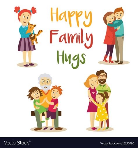 Happy family members hugging cartoon set Vector Image