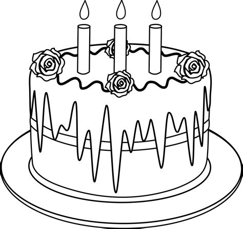 Colorable Line Art of Birthday Cake - Free Clip Art