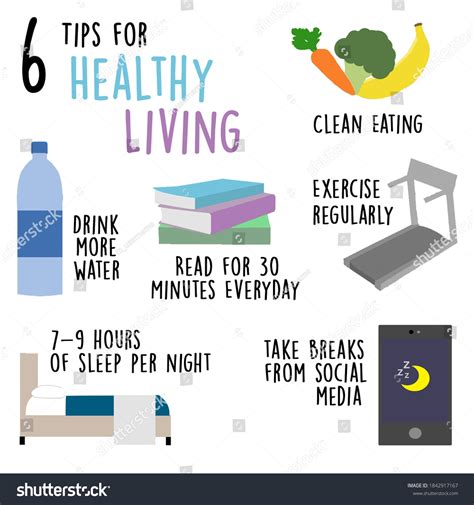 Six Tips Healthy Living Stock Illustration 1842917167 | Shutterstock