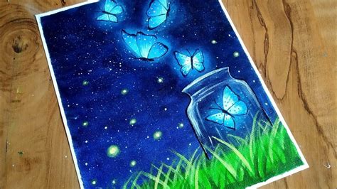 Easy Butterfly Night Scenery Drawing & Painting tutorial for beginners ...