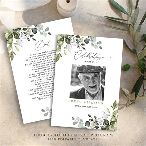 Funeral Program Template Photo Celebration Of Life Program Printable ...