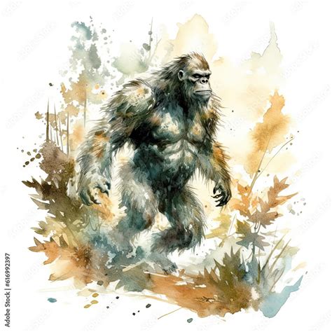 Bigfoot, sasquatch, yeti, yeren, yowie, watercolor, bigfoot silhouette, AI Generated Stock ...