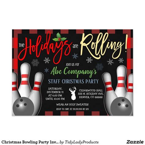 Christmas Bowling Party Invitation, Corporate Invitation | Zazzle | Bowling party invitations ...