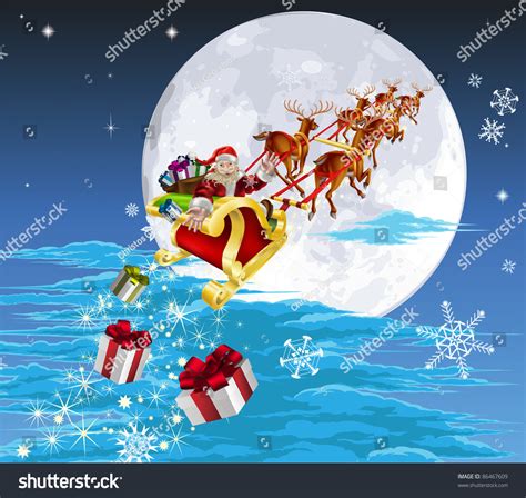 Santa In His Christmas Sled Or Sleigh, Delivering His Christmas Gifts ...