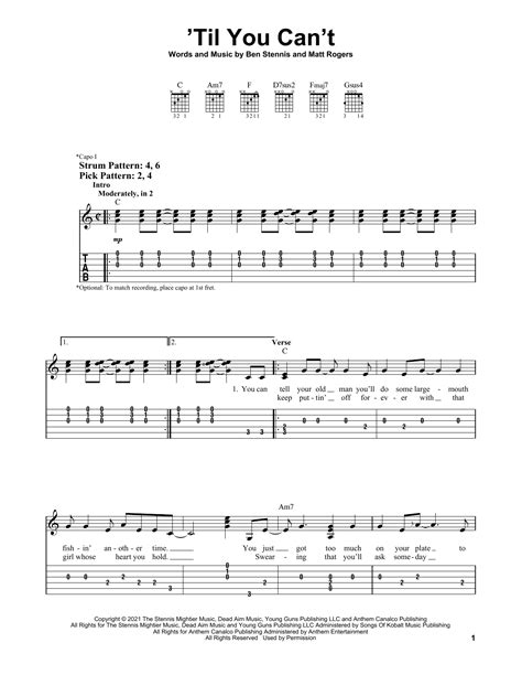 'Til You Can't by Cody Johnson Sheet Music for Easy Guitar Tab at Sheet ...