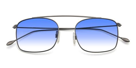 Gunmetal Hipster Thin Metal Gradient Sunglasses with Blue Sunwear ...