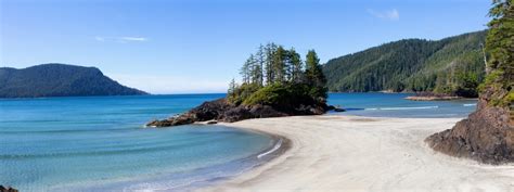 Beautiful panoramic view of sandy beach on Pacific Ocean Coast. Taken in San Josef Bay, Cape ...