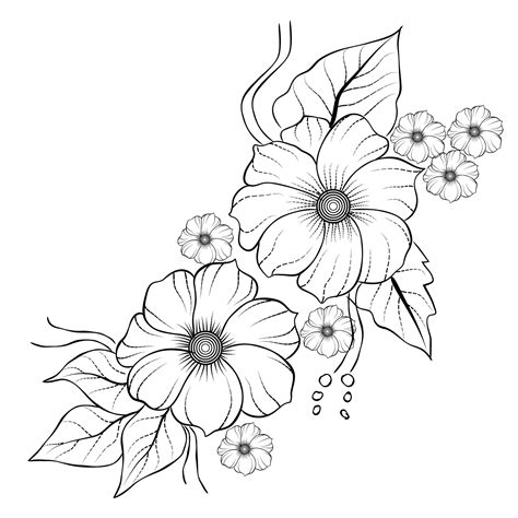 Free Vector line art and hand drawing flower art black and white flat ...