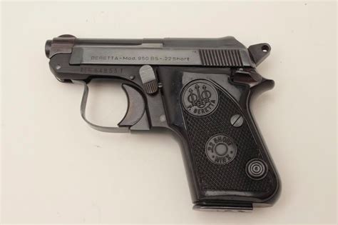 Beretta Model 950BS pocket pistol, .22 short caliber, 2.5” barrel, blued finish, checkered grips,