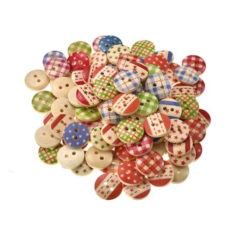 100PCs Wooden Sewing Buttons Scrapbooking Round Colorful Mixed 2 Holes 15mm Decorative Button ...