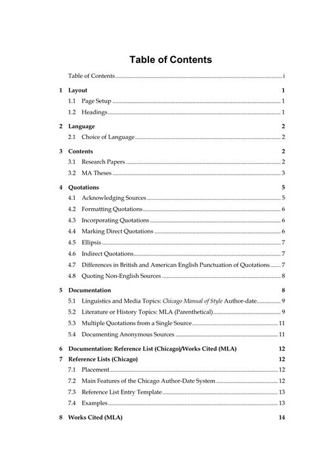 Mla Format Table Of Contents Example | Elcho Table