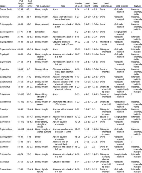 Morphological comparisons with living species in Desmanthus. | Download ...