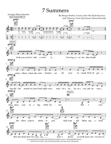 7 Summers (arr. Brian Streckfus) by Morgan Wallen Sheet Music for Guitar Chords/Lyrics at Sheet ...