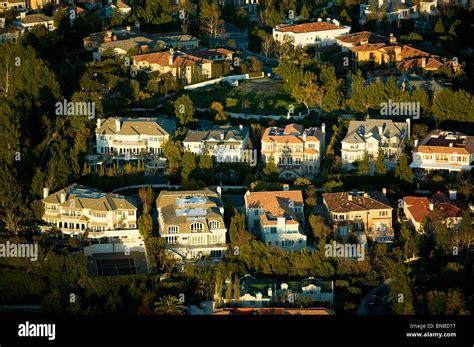 aerial view above Beverly Hills California mansions Stock Photo ...