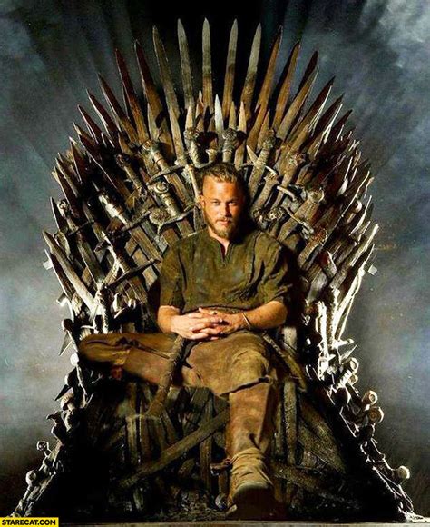 Ragnar viking on the iron throne Game of Thrones | StareCat.com