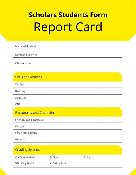 Printable Downloadable Report Card Template