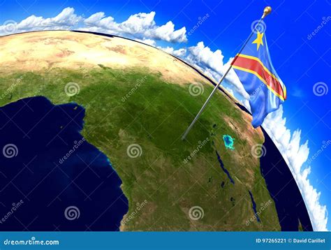 DR Congo National Flag Marking the Country Location on World Map Stock ...