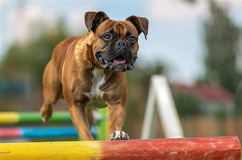 Premium Photo | Energetic Boxer Dog in Agility Training on Colorful ...