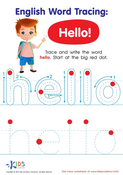 English Word Tracing: Hello Worksheet for kids