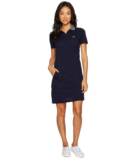 Lacoste Short Sleeve Stretch Mini Pique Polo Dress (navy Blue/mouline ...