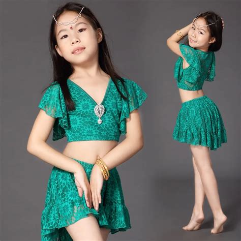 2017 New Belly Dance Costumes For Girl Children 2Pcs(Top+Skirt) Lace Kids Tribal Belly Dance ...